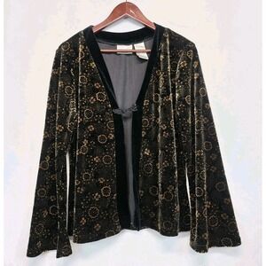 Vtg Velvet Floral Cardigan Size Medium Whimsigoth Goth Celestial Boho Retro 3374